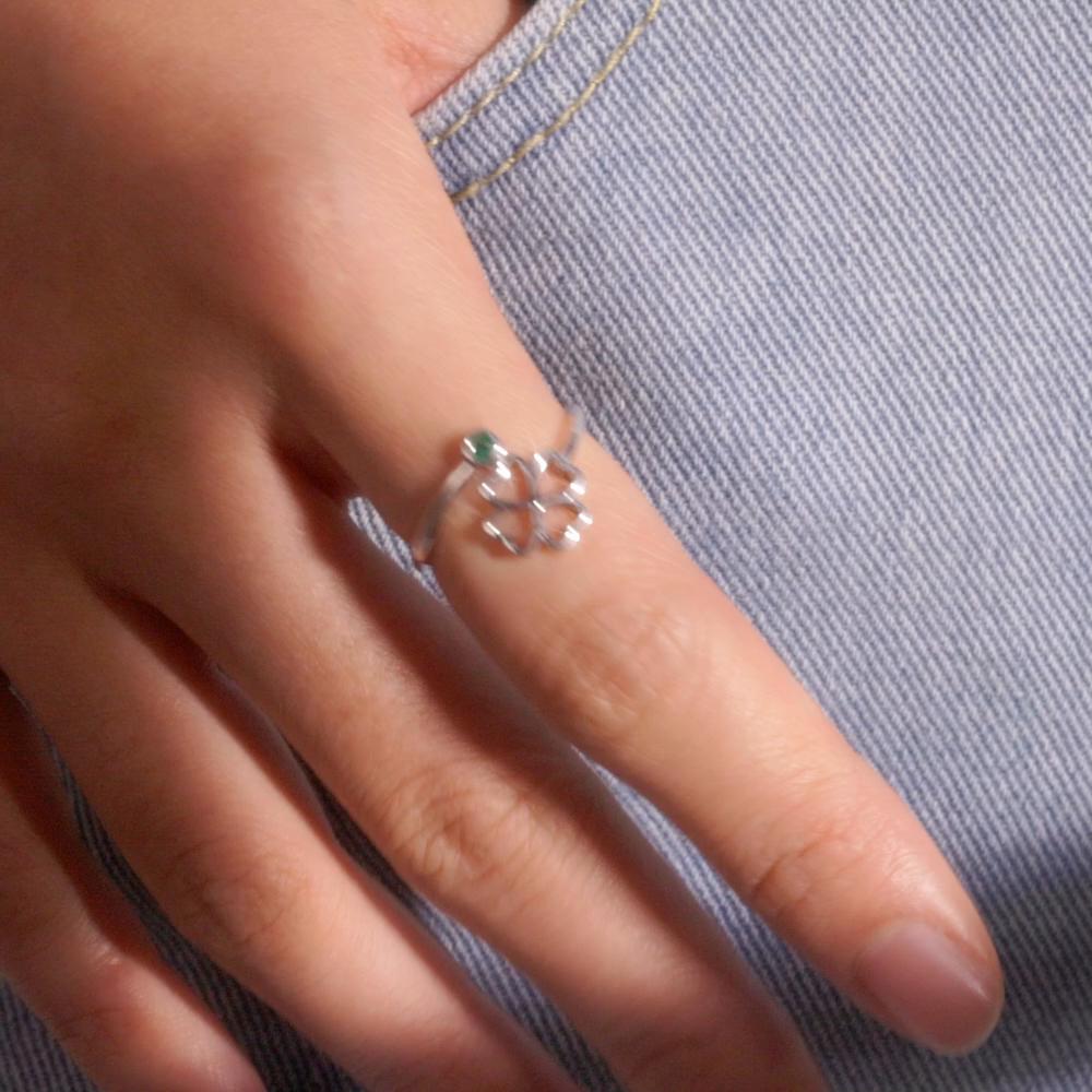 WOSTU 925 Sterling Silver Exquisite Zircon Hollow Four-leaf Clover Open Ring for Women Fine Jewelry Gift