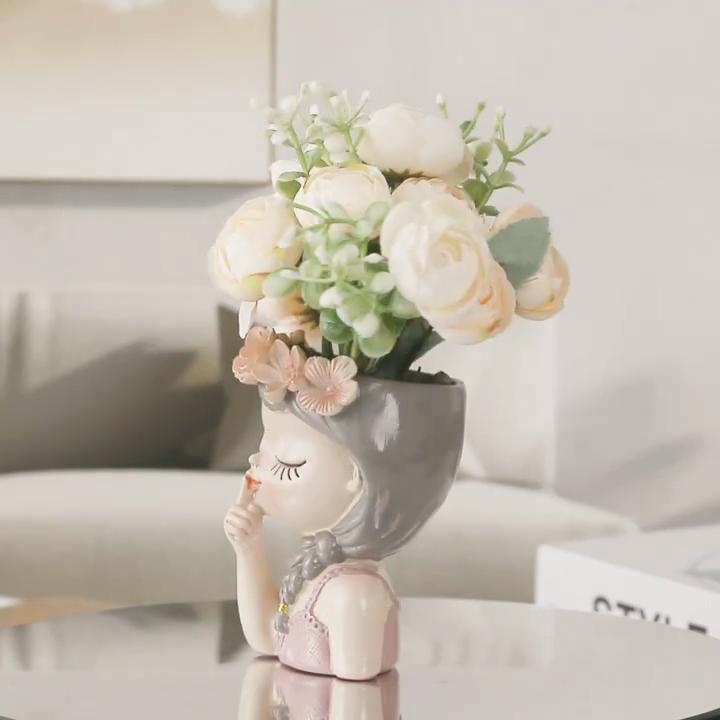 Creatieve Schattige Meisjes Vaas Hars Ornamenten Tuinieren Huis Woonkamer Portiek Decoratie Huis Decoratie Bonsai