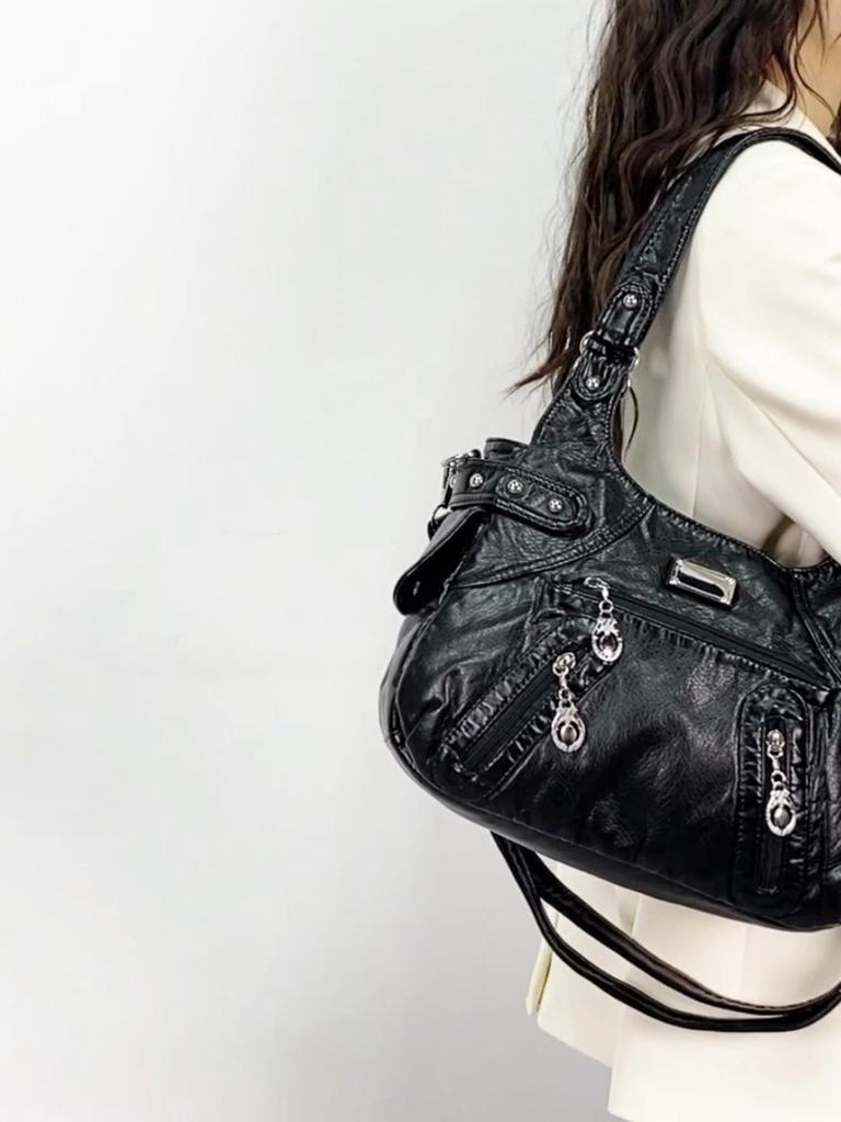 Women's Large Capacity Soft Leather Handbag, Vintage Leopard Print Shoulder Crossbody Bag, Multi-pocket Casual Tote Bag for Daily Commute Fashion