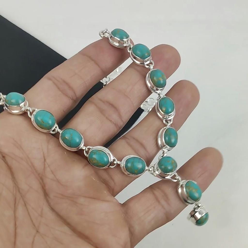 Natural Turquoise Gemstone Handmade 925 Sterling Silver Necklace, Turquoise Silver Necklace For Wife, Unisex Necklace, Anniversary  Gift