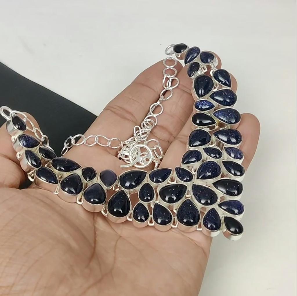 Natural Blue Sunstone Gemstone Handmade 925 Sterling Silver Electroform Necklace, Blue Sunstone Silver For Wife Unisex Pendant Party Wear Gifts