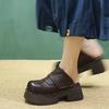 Johnature Retro Genuine Leather Outdoor Slippers Thick Heel Comfortable Slip-on Women's Platform Shoes