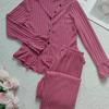 European and American Style Women’s Spring and Autumn Plush Pajama Set V-Neck Long Sleeve Top and Long Pants Loungewear
