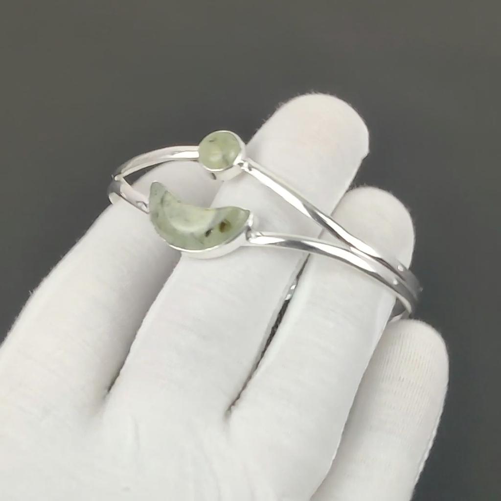 Prehnite Gemstone Handmade Cuff Bangle 925 Sterling Silver Cuff Bangle, Prehnite Bracelet For Wife , Unisex Bangle, Christmas Day Gift