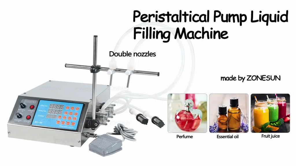ZONESUN ZS-YTPP2T 2-Kopf Flüssigkeitsabfüllmaschine, halbautomatische Wasserflaschenabfüllmaschine mit Peristaltikpumpe