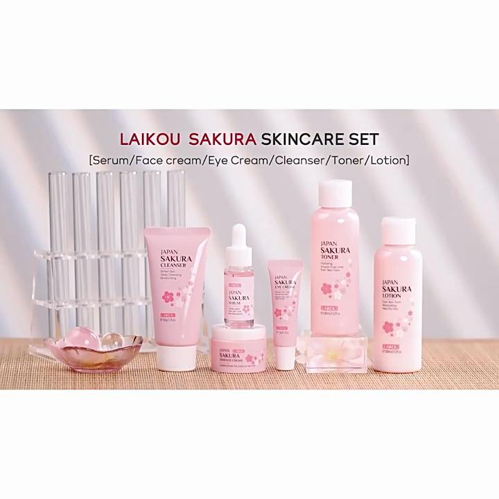 LAIKOU Ser pentru spălarea feței Sakura 6 buc/set Cutie cadou pentru îngrijirea pielii Cremă hidratantă pentru iluminarea tonului pielii Anti-îmbătrânire