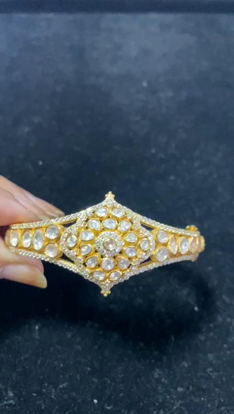 Gold Plated 925 Sterling Silver Kundan Polki Bracelet