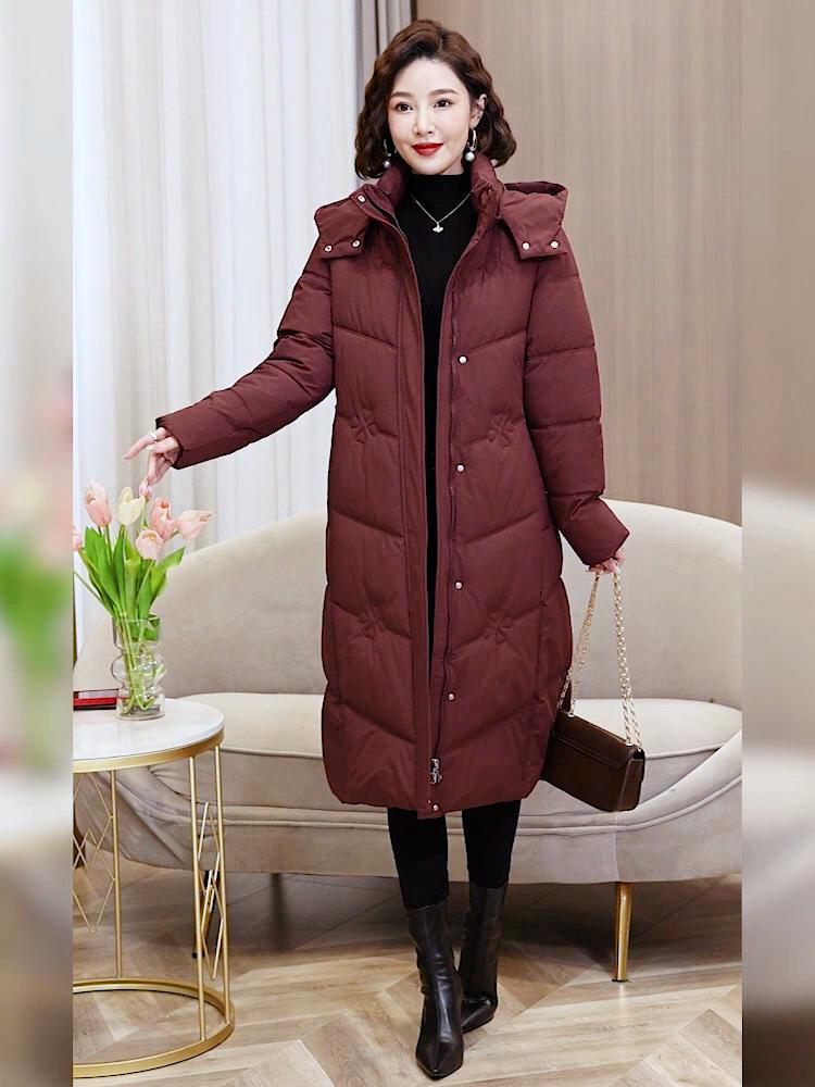 Plus Size XL-5XL Fashion Winter Woman Long Parkas Hooded Thick Warm Jacket Loose Middle Age Women's Coats