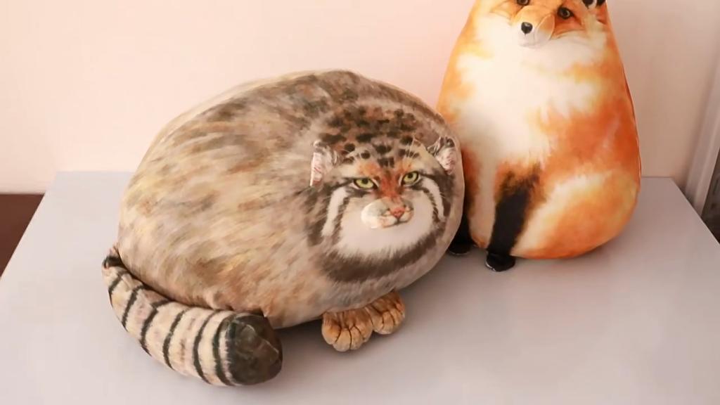 3D Printed Lifelike Pallas's Cat Chat Manul Plush Pillow Stuffed Fierce Animals Hug Fox Fat Ball Raccoon Cushion Room Decor Gift