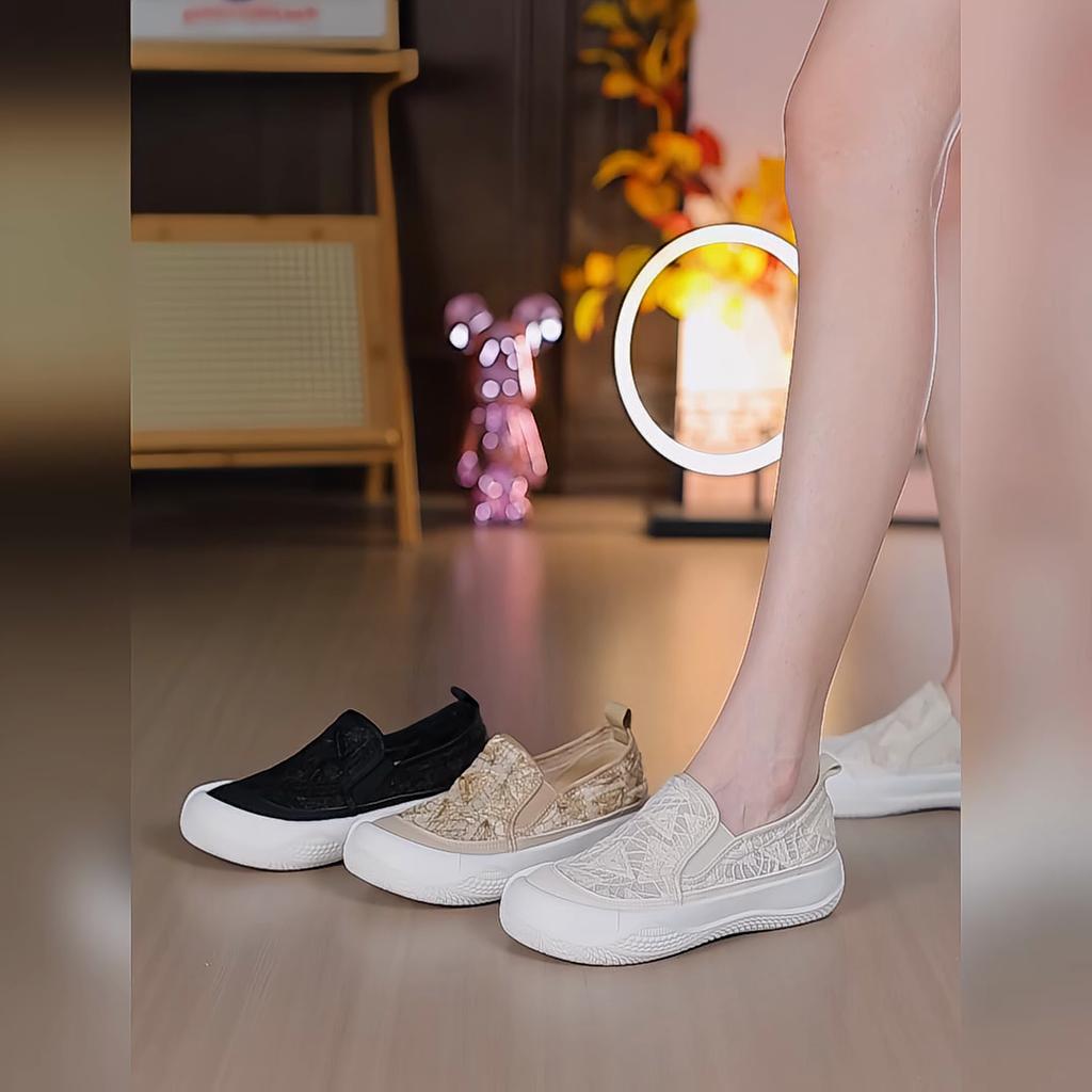 Women's Thick Bottom Fisherman Shoes Spring Summer New Style Breathable Lace Net Surface Slip-On Casual Trendy Sneakers