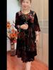 Autumn Vintage Women's Printed Plus-Size Velvet Dress Loose-Fit Round Neck Velvet Floral Casual Dress