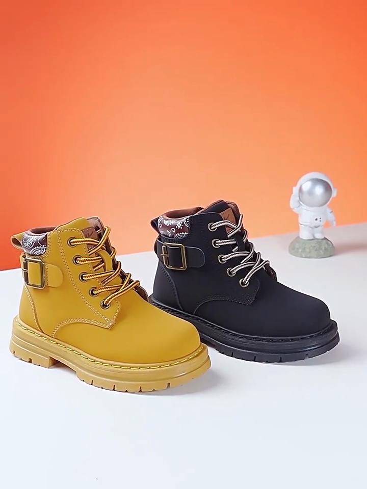 WARRIOR Classmate British Style Short Boots Spring and Autumn New Boys Yellow Leather Boots Girls Outdoor Big Yellow Boots