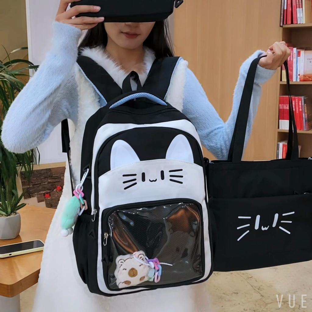 Three-Piece Backpack Set Student School Bag Cartoon Cat Campus Backpack Travel Backpack
