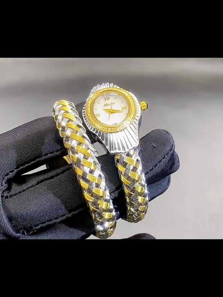 Fashion Women Snake Shape Quartz Watches Weave Design Steel Strap Luxury Rhinestone Dial Wristwatch Girls Clock Reloj Mujer