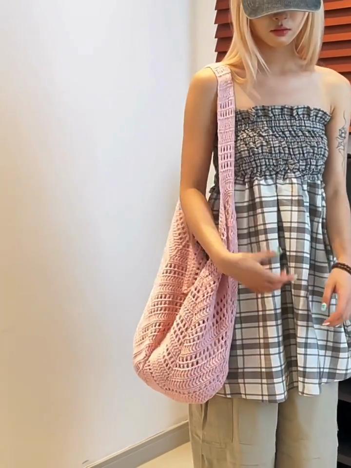 Yogodlns Casual Knitted Tote Bag Women's Summer Fashion Basket Weave Hollow Out Large Capacity Shoulder Bag for Daily Use