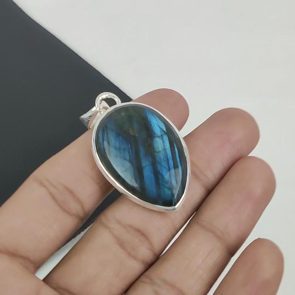 Natural Labradorite Gemstone Silver Pendant In 925 Sterling Silver - Handmade Pear Design, Everyday Wear Jewelry Thnksgiving Gift
