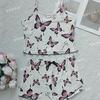 Women’s Fashion Butterfly Print Ribbed Cami Top and Shorts Two-Piece Pajama Set Comfortable Loungewear