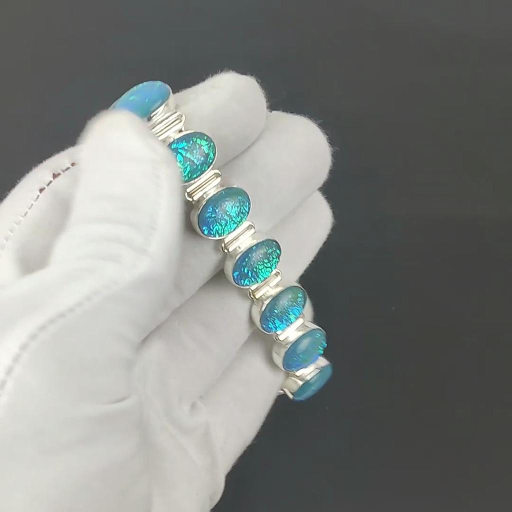 Blue Opal Bracelet 925 Sterling Silver Bracelet Adjustable Chain Bracelet Handmade Boho Bracelet Blue Opal Gemstone Jewelry Engagement Gifts