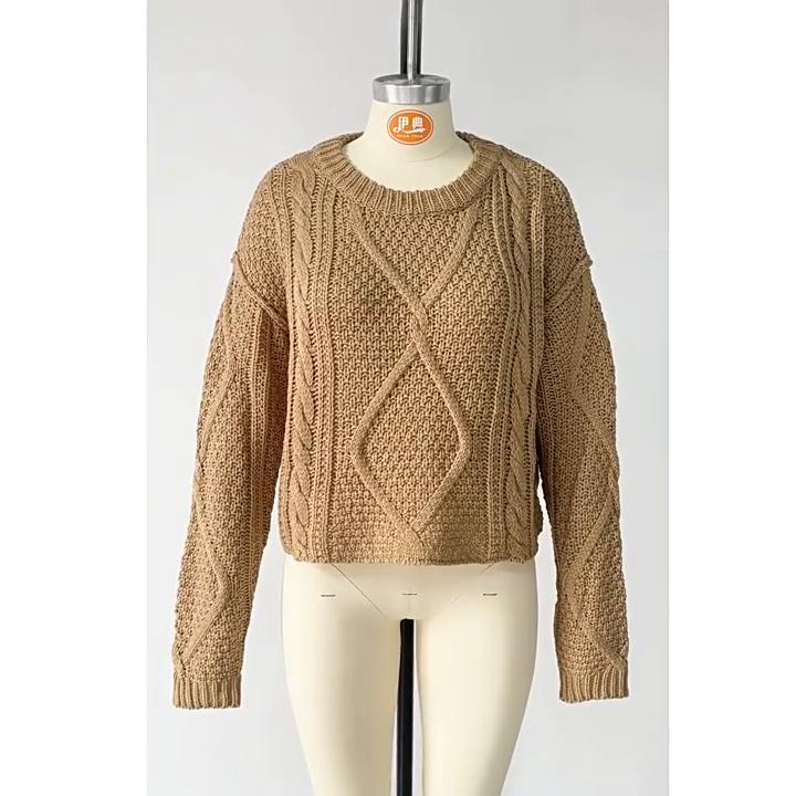 Autumn and Winter Women's Plus Size Twisted Button Rope Knit Sweater Loose Chunky Needle Pullover Sweater