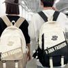 Men Letter Print Backpack Color Block Student Schoolbag Women Large Capacity Backpack