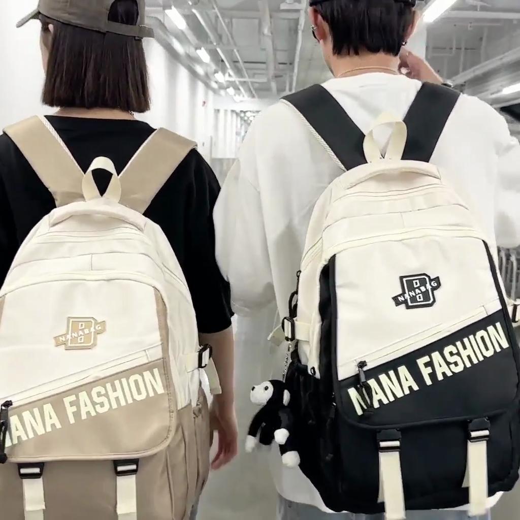 Men Letter Print Backpack Color Block Student Schoolbag Women Large Capacity Backpack