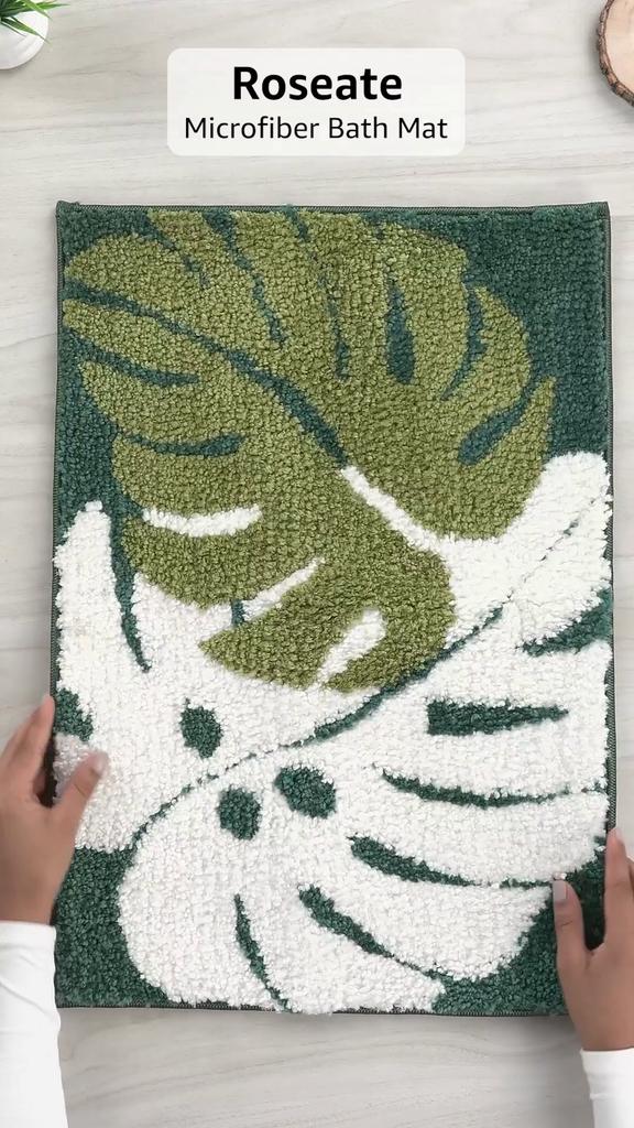 Two Leaf Super Soft Microfiber Bath Mat Super Absorbent Anti-Skid Door Mats for Home/Bathroom Mat/Bedroom/Kitchen/Floor Mat (Green) Pack of 1