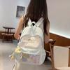 Cute Color Blocked Polka Dot Cartoon Rabbit Pattern Student Bag With Pendant For Travel And School
