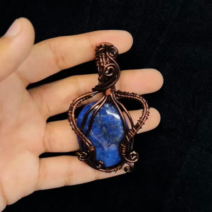 Natural Lapis Lazuli Pendant 72 ct Handmade Copper Wire Wrapped Oval Gemstone Jewelry Gift