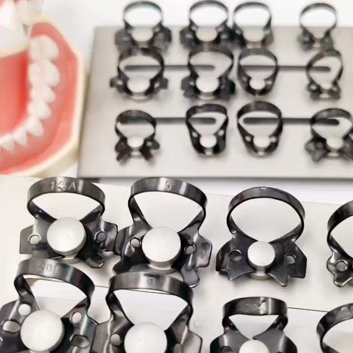 8 Pcs/set Titanium Coated Black Dental Rubber Dam Clamps Endodontic Restorative Barrier Clip with or Without Holder Tool