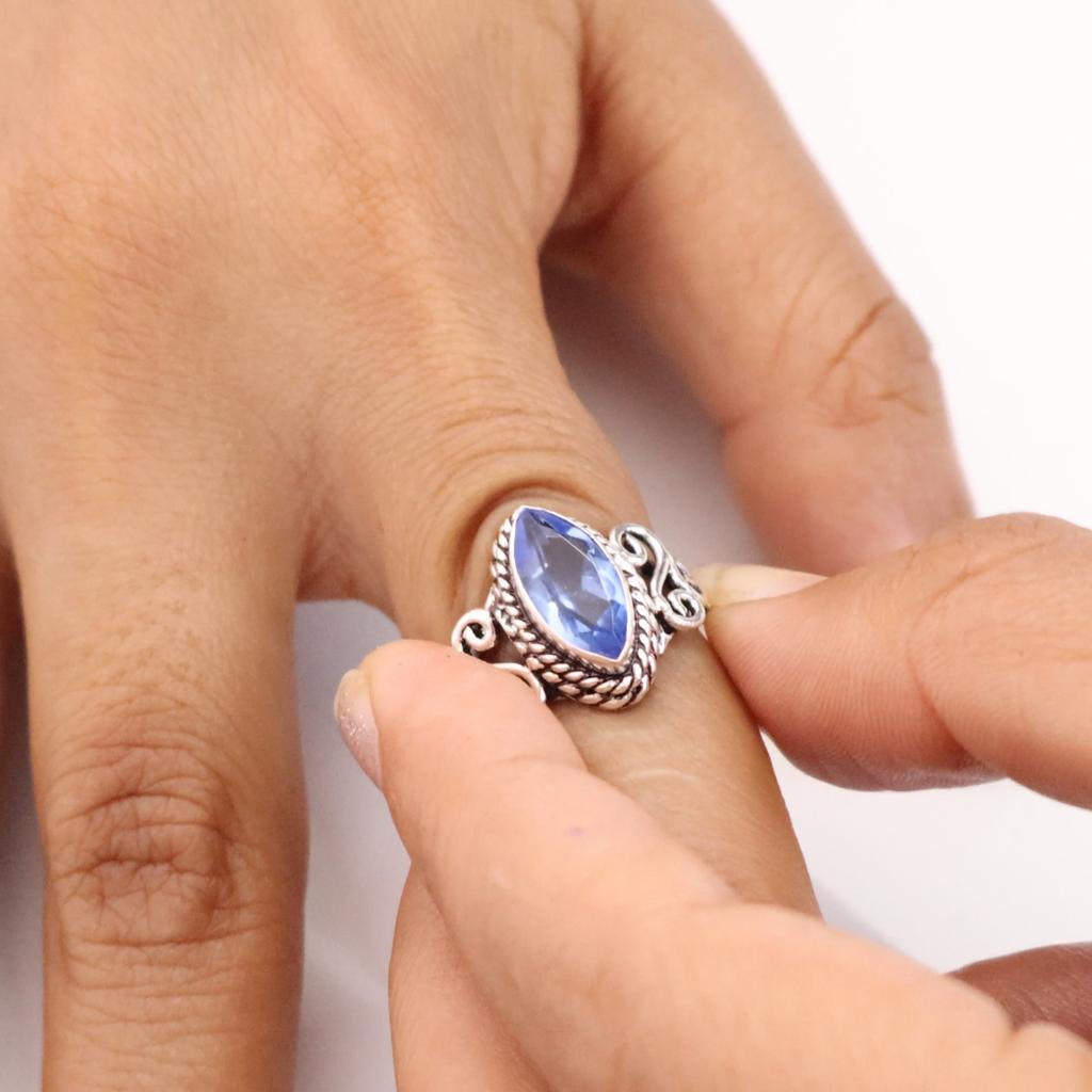 Natural Tanzanite  Gemstone 925 Sterling Silver Jewelry Handmade Wedding Ring PR-1-7