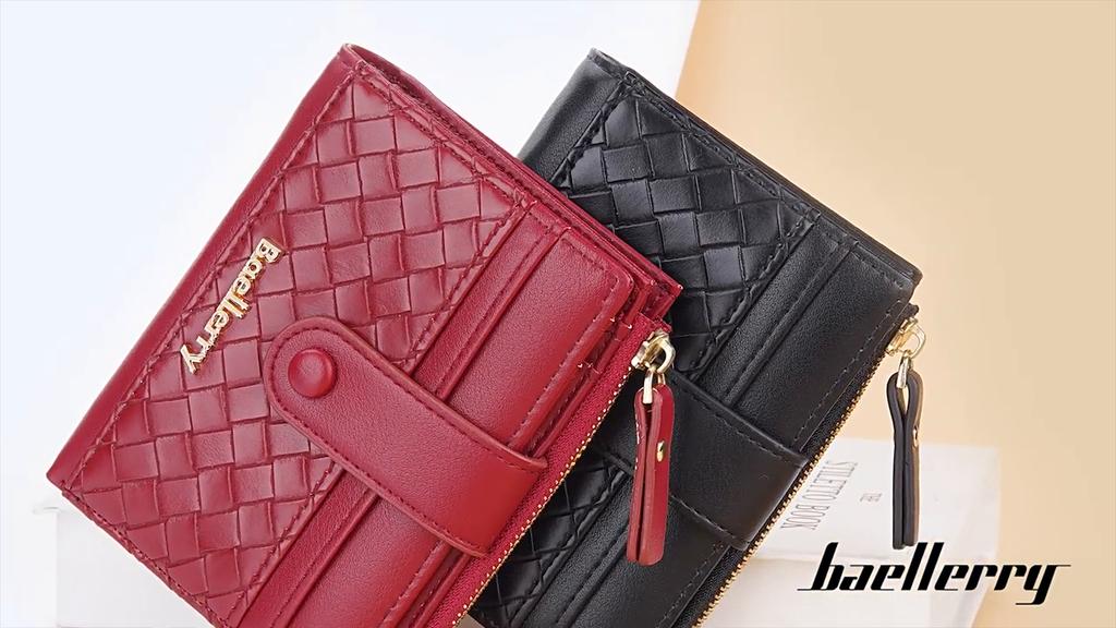 Women's Short Purse Korean Style Wallet Woven Pattern Billfold Snap Button Notecase Zipper Coin Purse Pu Leather Card Holder