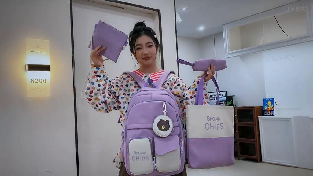 Three-Piece Backpack Set Color Block Student Schoolbag Women's Large Capacity Backpack Letter Book Bag with Pen Bag