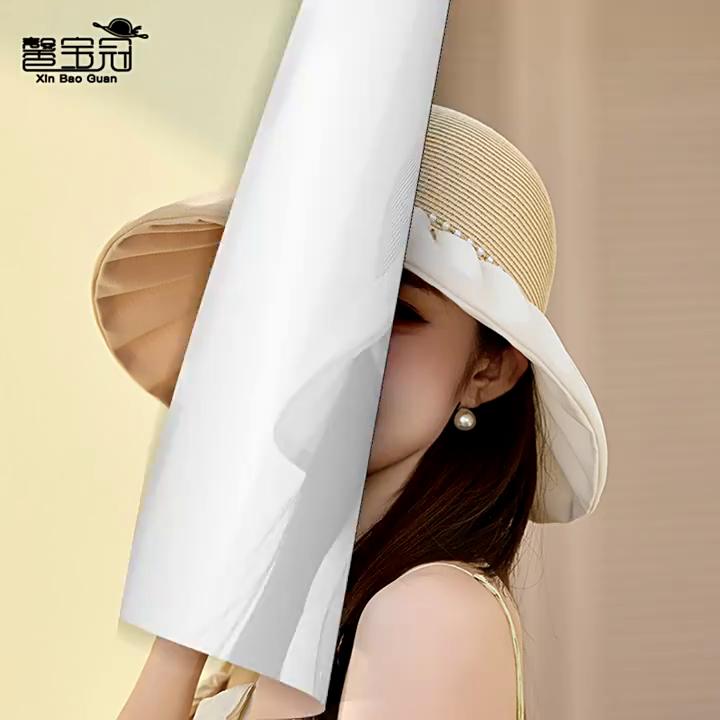 Womens Summer Sun Hat With Pearl Accent And Breathable Polyester Material For Sunshade And Style