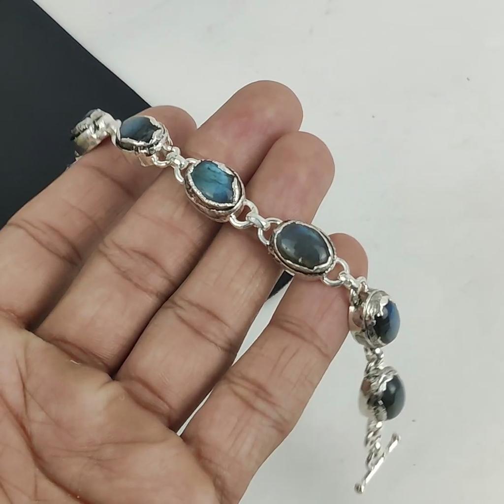 Amazing Labradorite Gemstone Handmade 925 Sterling Silver Bracelet, Labradorite Bracelet For Wife , Unisex Bracelet Birthday Gift