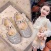 New Rhinestone Bow Soft Bottom Crystal Shoes Children's Small Leather Shoes