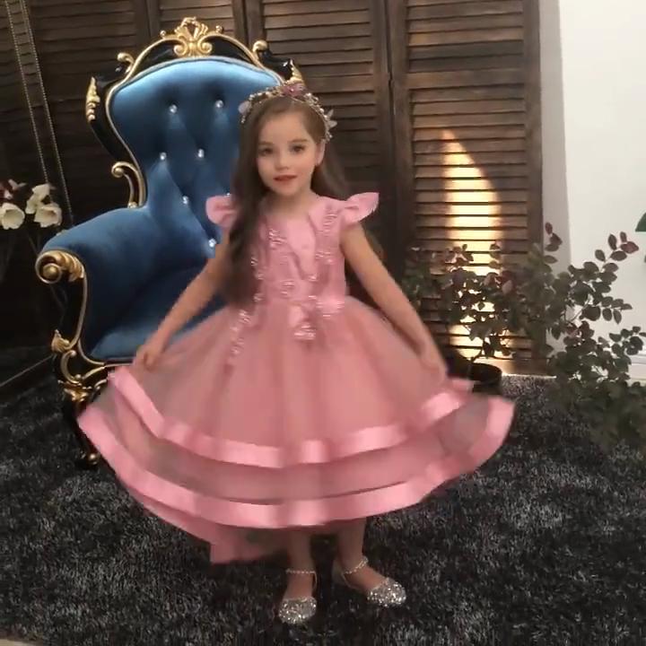Dětské Elegantní Pearl Cake Princezna Šaty Dívčí Šaty Na Svatební Večer Party Výšivka Květinová dívčí šaty Dívčí oblečení