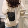 Fashion Leather Cowhide Mobile Phone Bag Color Rhombus Splicing Hand-woven Shoulder Mini Messenger Women's Bag