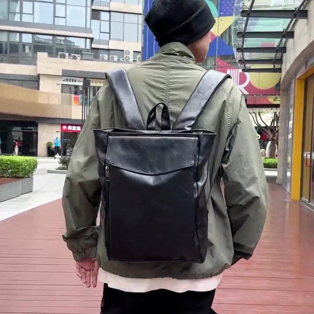 Retro Large Capacity Men's Backpack Soft Leather Student Backpack