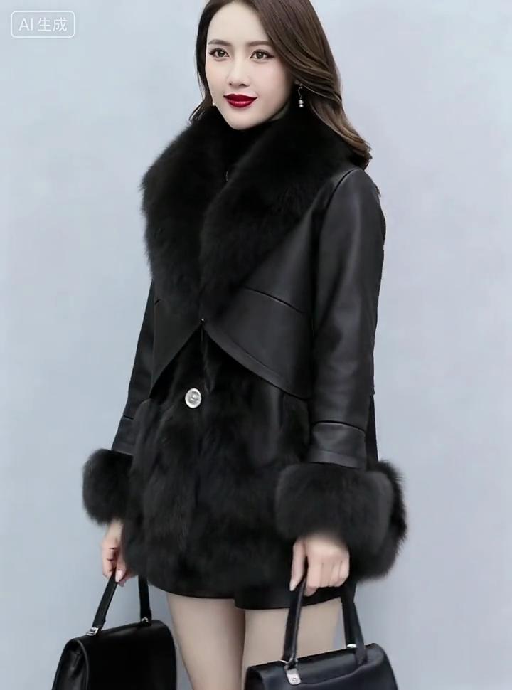 Damska kurtka ze sztucznego futra zimowa nowa wersja koreańska średniej długości i długa imitacja futra lisa skóra PU pogrubiona kurtka skórzana Haining