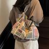 Color Block Tote Bag Women Print Plaid Shoulder Bag