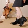 Johnature Genuine Leather Shoes Retro Ethnic Style Thick Heel Versatile Women's Short Boots