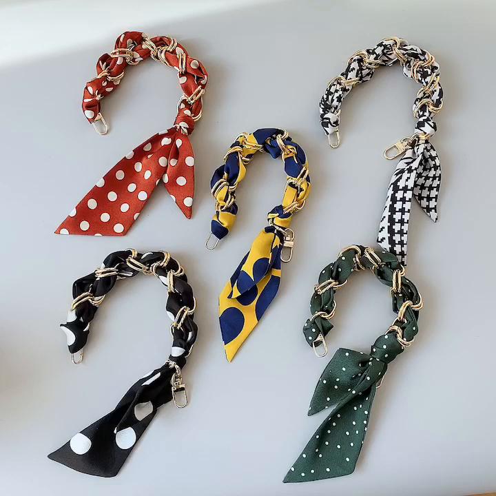 Neue Mode Frühling Sommer Frau Handtasche Zubehör Teil Ketten Abnehmbare Ersatz Red Dot Seide Scarve Strap Frauen DIY Kette