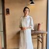 Johnature Women Vintage Stand Dresses Half Sleeve Jacquard Chinese Style Spring Summer A-Line Dress