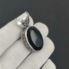 Dainty Black Spinel Gemstone Silver Pendant In 925 Sterling Silver - Handmade Pear Design, Everyday Wear Jewelry Party Wear Gift