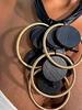 Fashion Statement Retro Geometric Ring Wooden Stitching Necklace for Women Wedding Party Accessory