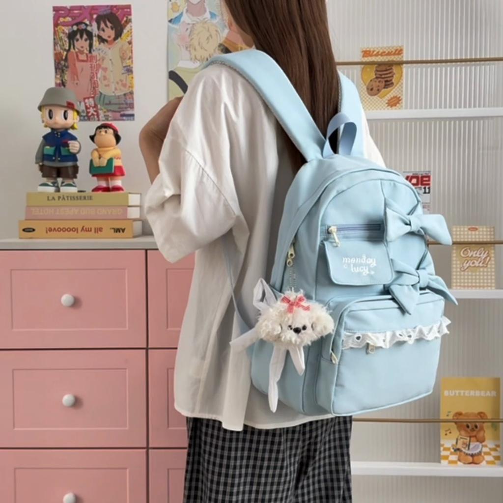 Mochila Escolar de Estudiante con Encaje de Lazo Gran Capacidad para Mujer