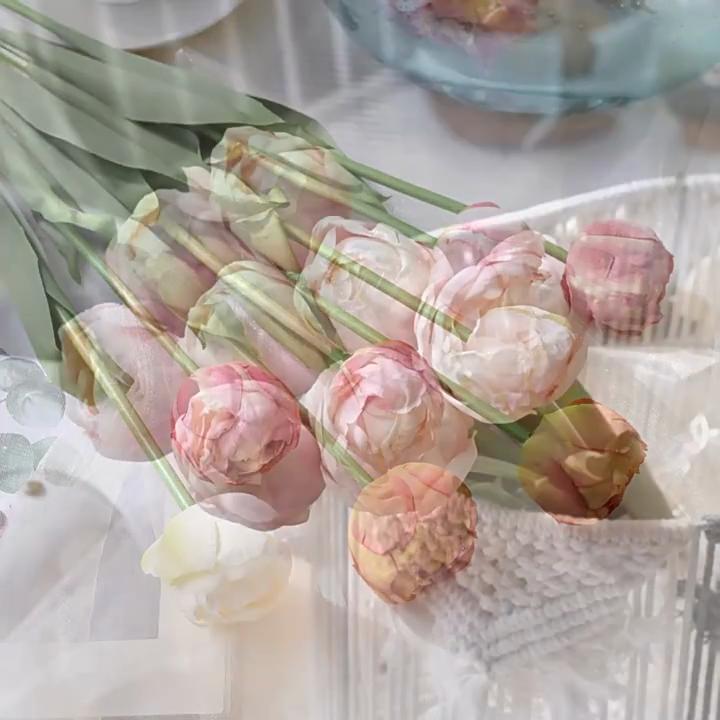 7 Heads High Quality Artificial Silk Cloth Tulip Flower Bundle For Wedding