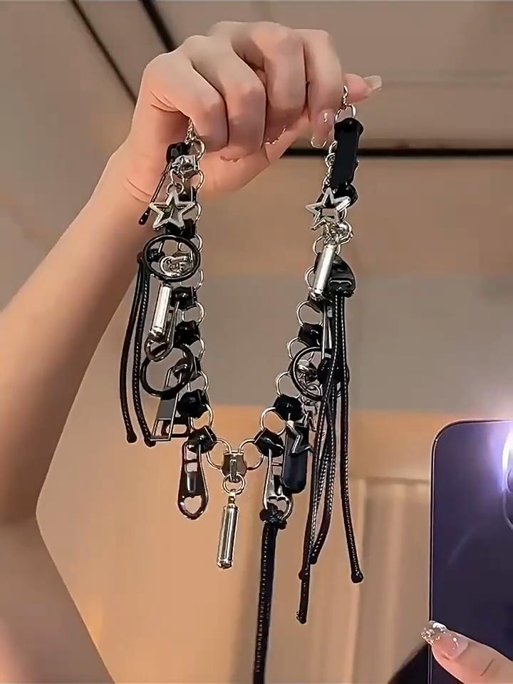 Cyber Punk Zipper Necklace Fringe Chain Head Y2k Hip Hop Choker Men's Women's Fashion Personality Jewelry Accessories