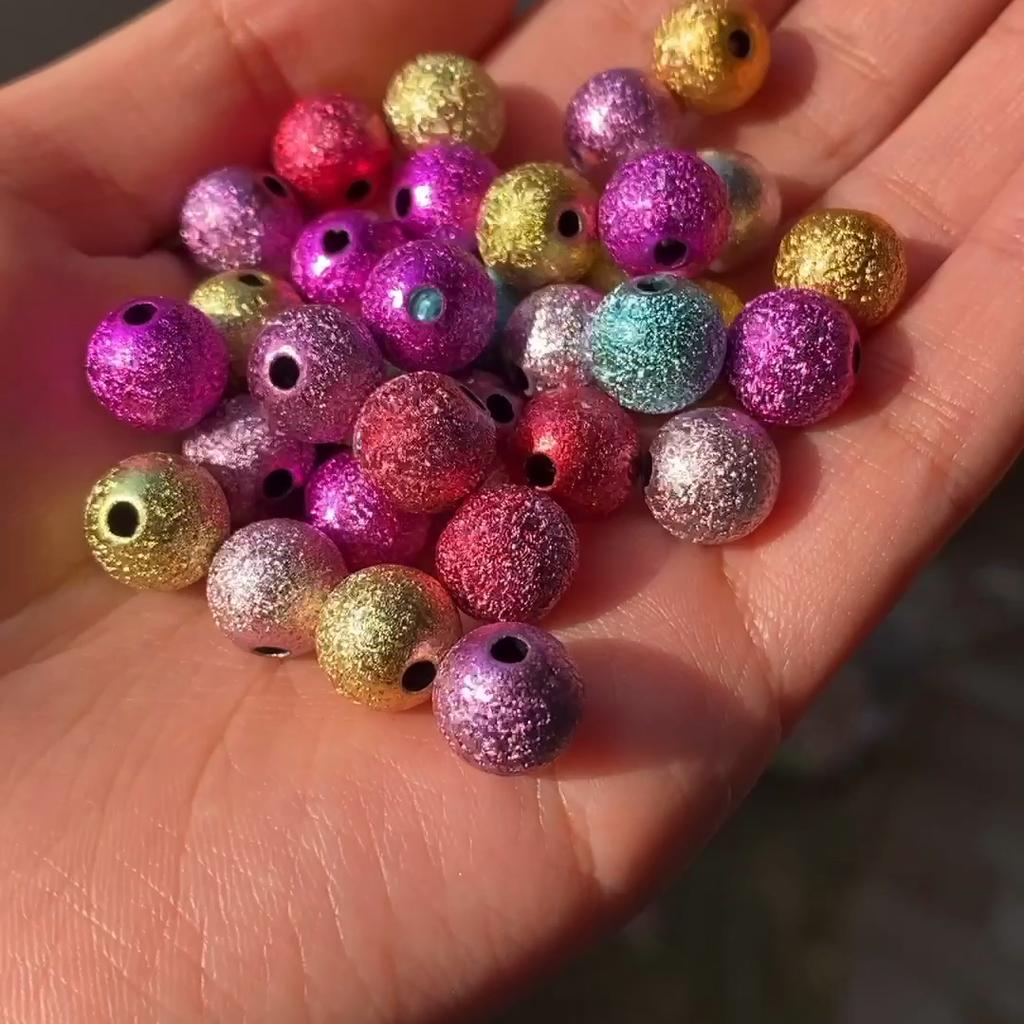 Handmade Mixed Color Plated Stardust Plastic Round Ball Spacer Wrinkle Beads for Jewelry Making DIY Bracelet Charms Findings Supplies