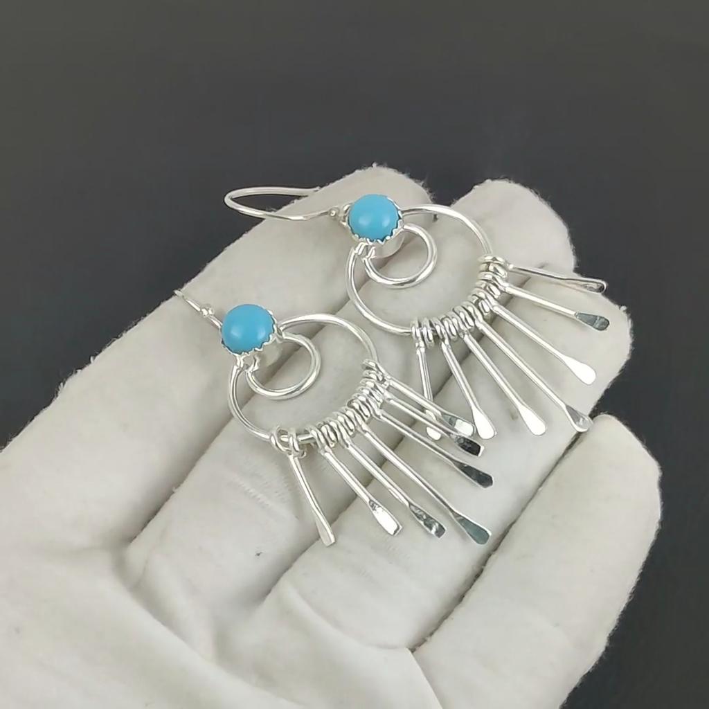 Natürlicher Rosenquarz Edelstein Hakenohrringe 925 Sterlingsilber Ohrring, Handgefertigter Boho Silberschmuck Hängeohrringe, Jubiläumsgeschenk